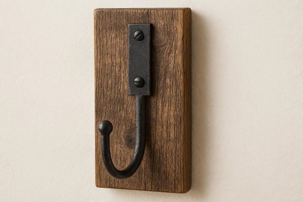 Rustic Wood and Metal Towel Hook for Farmhouse Bathroom Decor