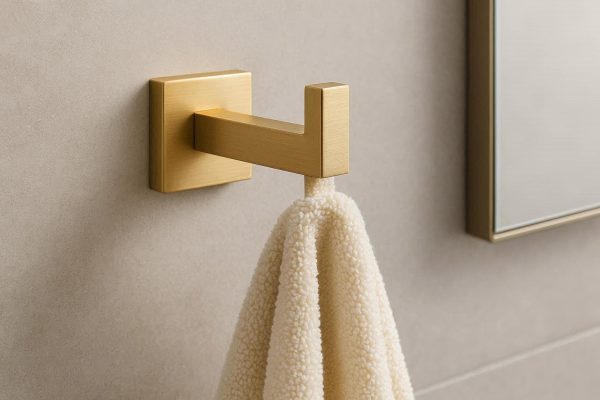 Brushed Gold Towel Hook Set with Geometric Design Modern Bathroom