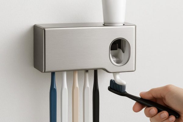 Stainless Steel Toothbrush Holder with Automatic Toothpaste Dispenser