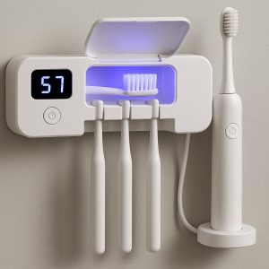 Wall Mounted Toothbrush Holder with UV Sanitizer and Charging Base