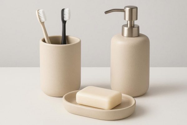 Ceramic Toothbrush Holder Set for Bathroom Countertop with Soap Dish