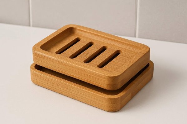 Bamboo Soap Dish with Drainage Tray for Shower and Bathroom Countertop